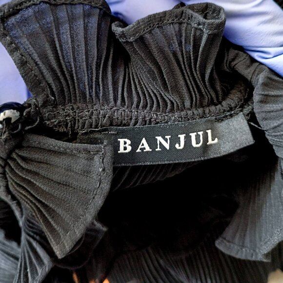 Banjul Women’s Black Pleated Ruffle Top Small – Lightweight Dressy Blouse - Picture 7 of 8